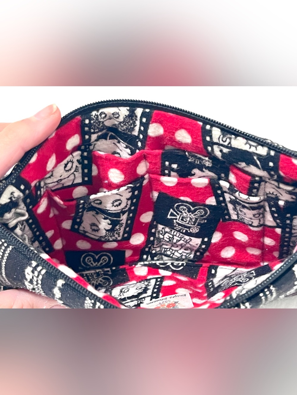 Bright Blossom Betty Boop Tooled Leather Striped Wristlet Pouch Clutch - Picture 5 of 6
